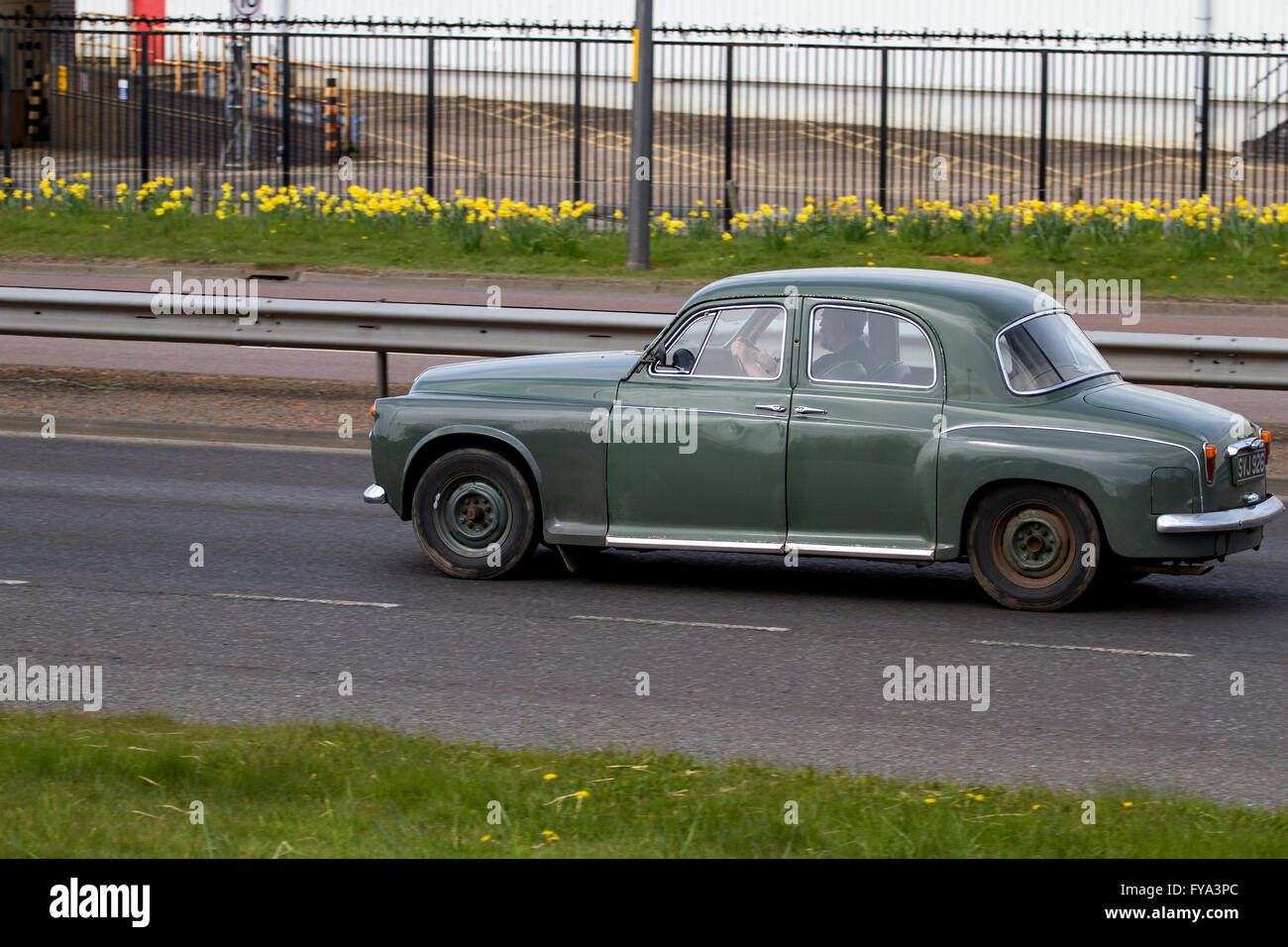 A vintage 1960`s Rover 100 P4 'Auntie' classic car travelling along the Kingsway Dual Carriageway in Dundee, UK Stock Photo